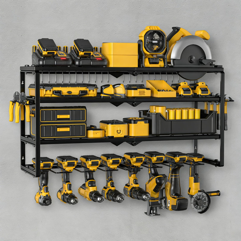 Rangement robuste pour outils électriques - Support de rangement à 4 niveaux pour perceuses, outils et accessoires, Noir