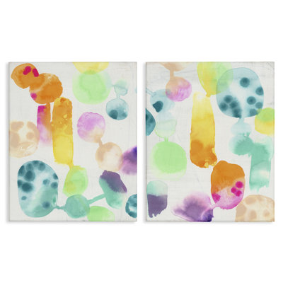 «Neon Colorful Abstract Shapes», ensemble de 2 toiles sur toile par June Erica Vess