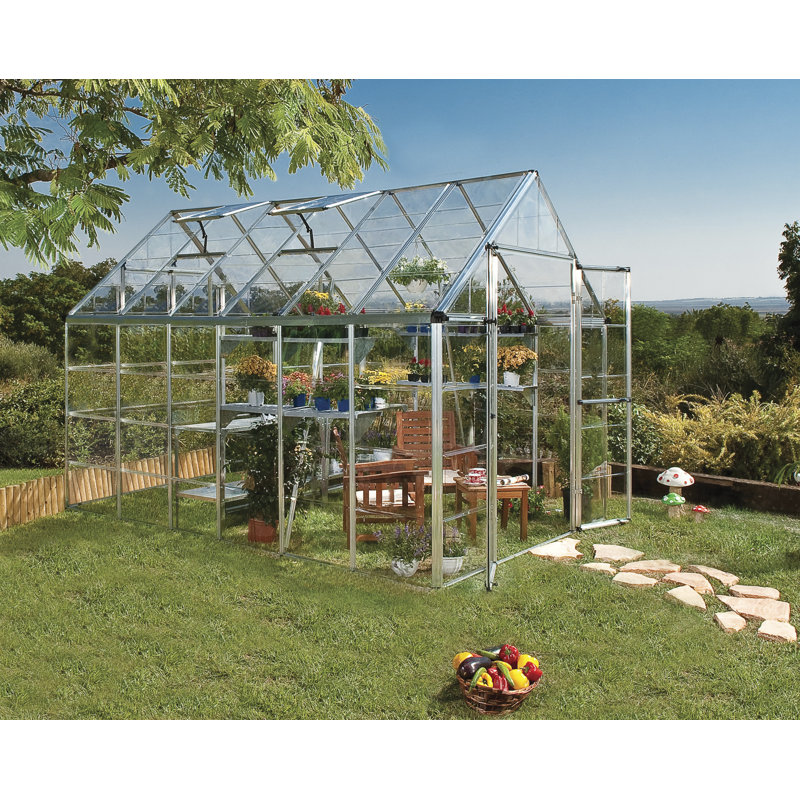 Palram - Canopia Snap & Grow 8' W x 12' D Walk-In Hobby Polycarbonate Aluminum Frame Greenhouse Kit with Roof Vents - Silver