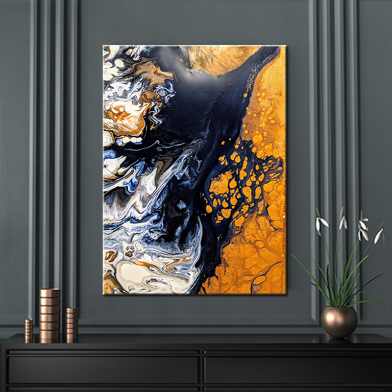 Navy & Gold Abstract 1 Piece Wrapped Canvas Wall Art Set, 101cm H x 61cm W x 2cm D