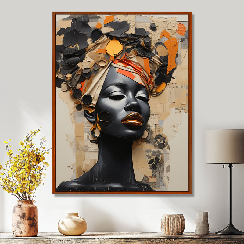 Minimalisme, mode féminine africaine, reproduction d'art sur toile, H 44 po x l 34 po, Cadre flottant brun