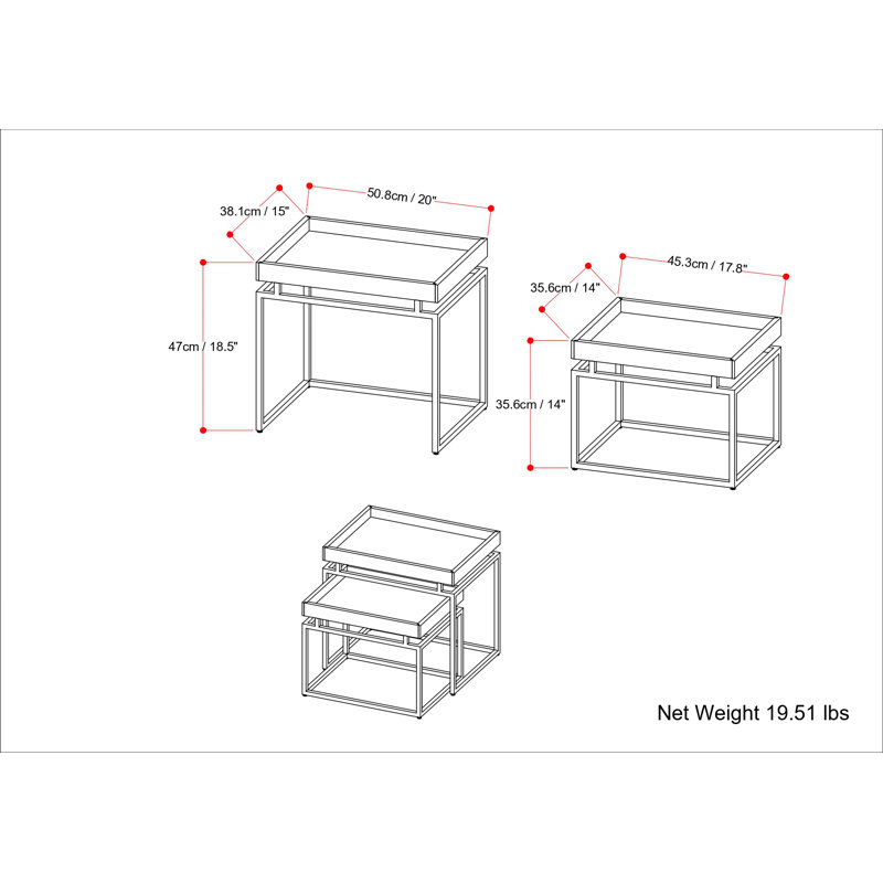 Macy 20"W 2-Piece Solid Mango Wood Nesting Table Set with Metal Frame
