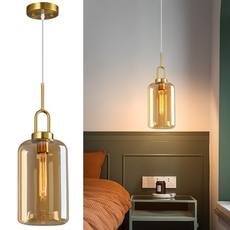 Figen Pendant Lights Kitchen Island Champagne Glass Gold Pendant Light Fixtures Adjustable Height Modern Pendant Lighting for Bedroom Dining Room