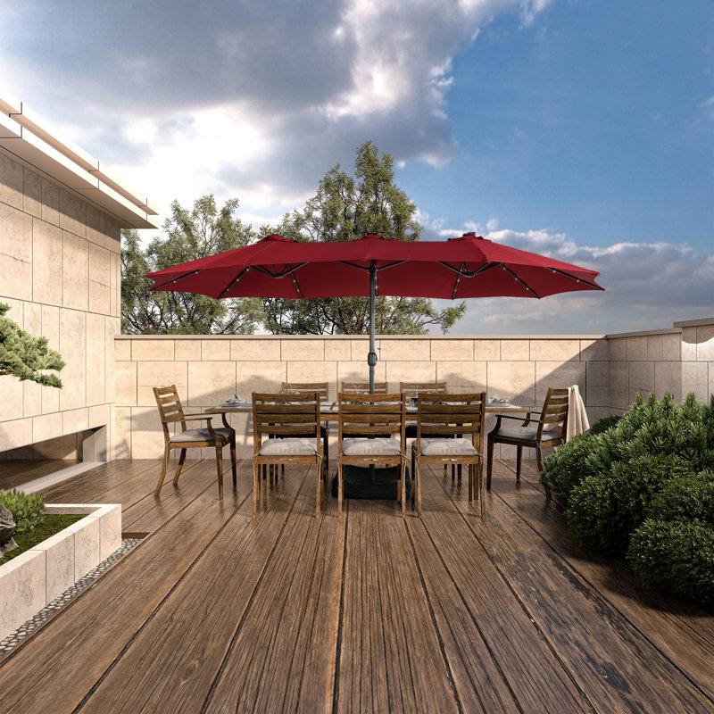 Parasol de patio 15 pi avec base et DEL 15 pi, Rouge