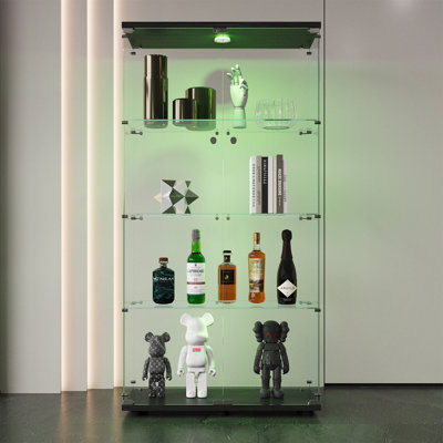 Floor Standing Curio Glass Display Cabinet 4 Shelves With LED Lights And 2 Door, Glass Display Case, 64.7"*31.7"*14.3"