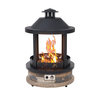 Foyer d'extérieur au propane de 42 po H x 28 po, foyer au gaz de terrasse à lanterne de 65 000 BTU, foyer au gaz Gazabo avec base en fausse pierre, pierres de lave et housse de protection