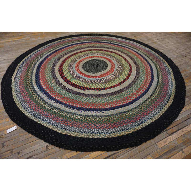 Colorful Antique Modernist American Folk Art Braided Round Room Size Rug