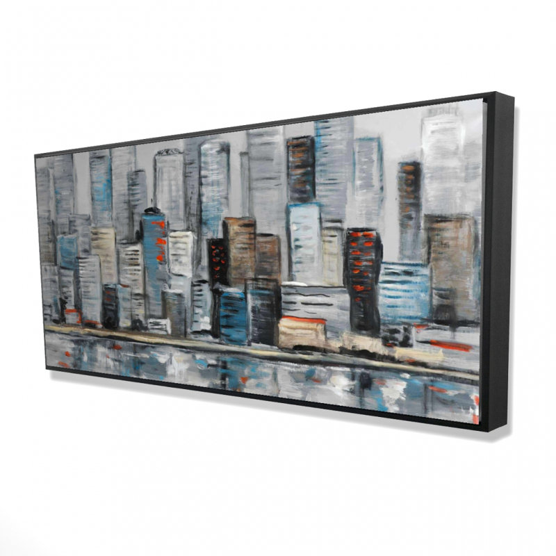 Abstract Urban Skyline Print On Canvas, H 24 po x l 48 po