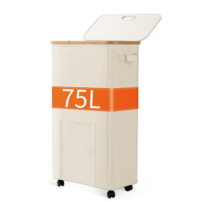 75L Rolling Laundry Hamper with Lid, Wheels