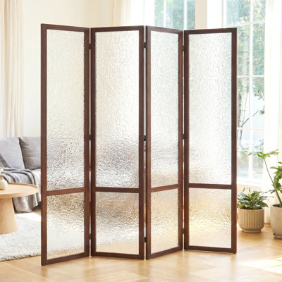 4-Panel Frosted Acrylic Room Divider – Art Deco Modern Freestanding Privacy Screen
