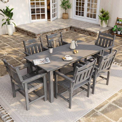 7-Piece HIPS Outdoor Dining Set with Umbrella Hole, All-Weather Patio Table and 6 Chairs for Yard Poolside