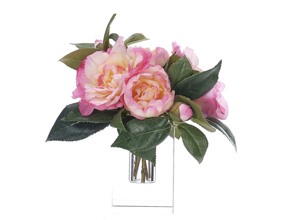Camélia Real-Touch, rose, cube de verre, l 9 x P 8 x H 9