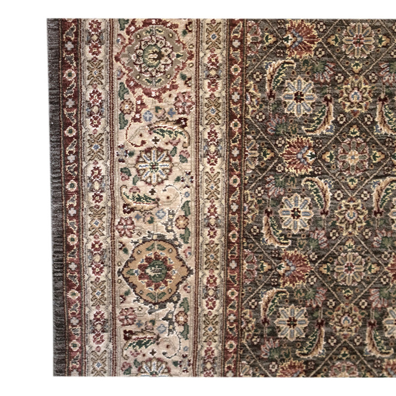 Tapis brun / beige / ivoire en laine noué à la main de conception unique 5 pi 9 po x 8 pi 9 po