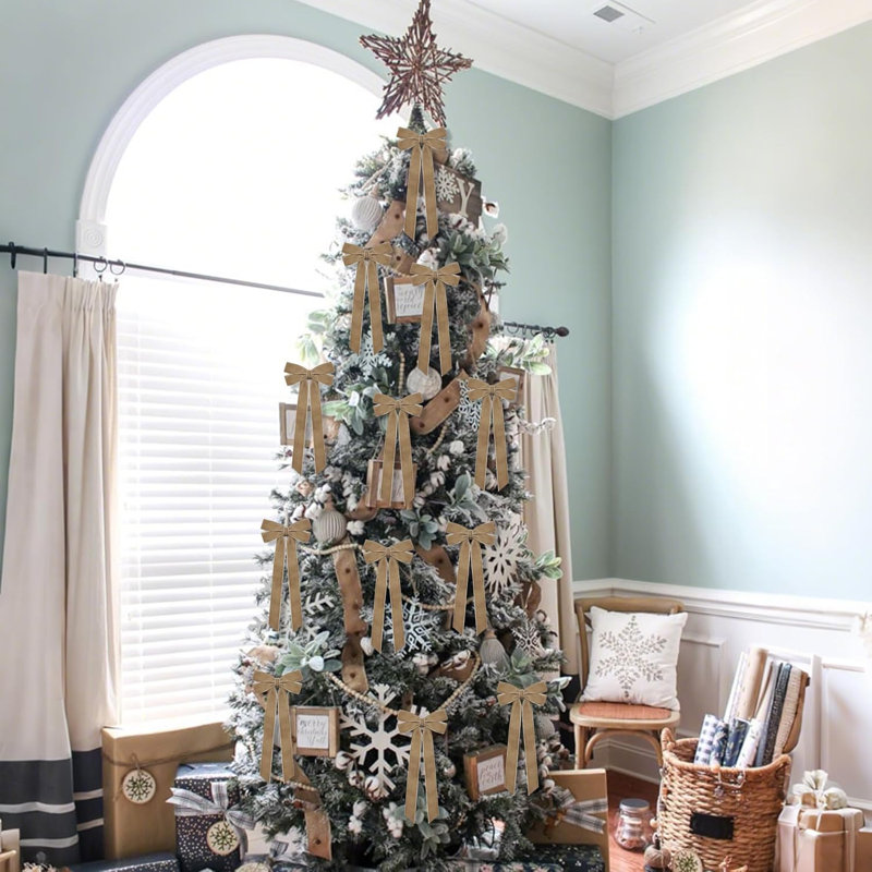 12 pièces de décorations d'arbre de Noël en ruban de velours neutre, 5 po x 10 po
