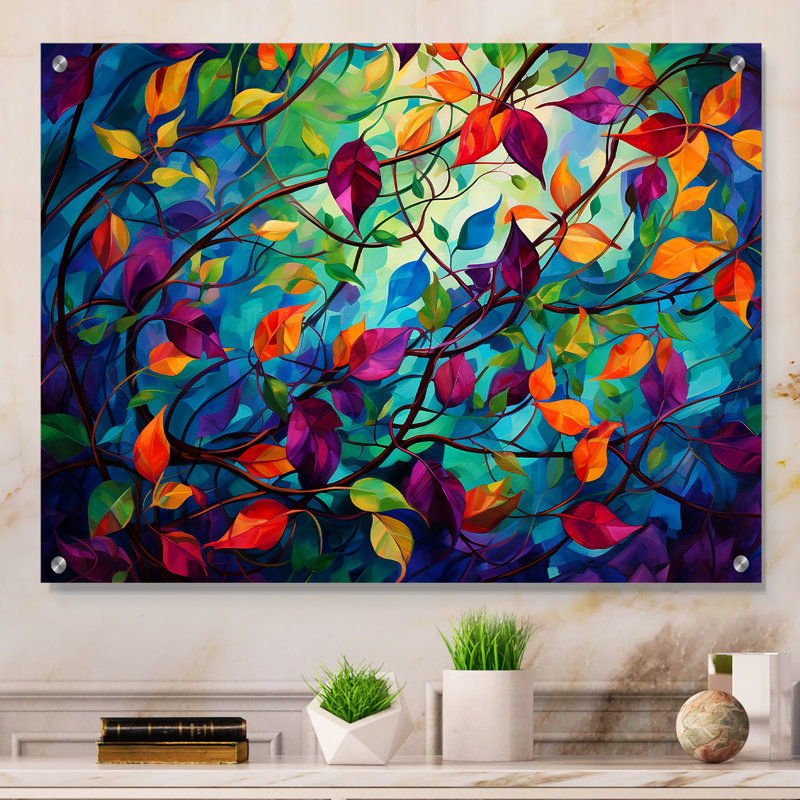 Multicolor Vibrant Vines I - Abstract Botanicals, art mural acrylique, H 30 po x l 40 po