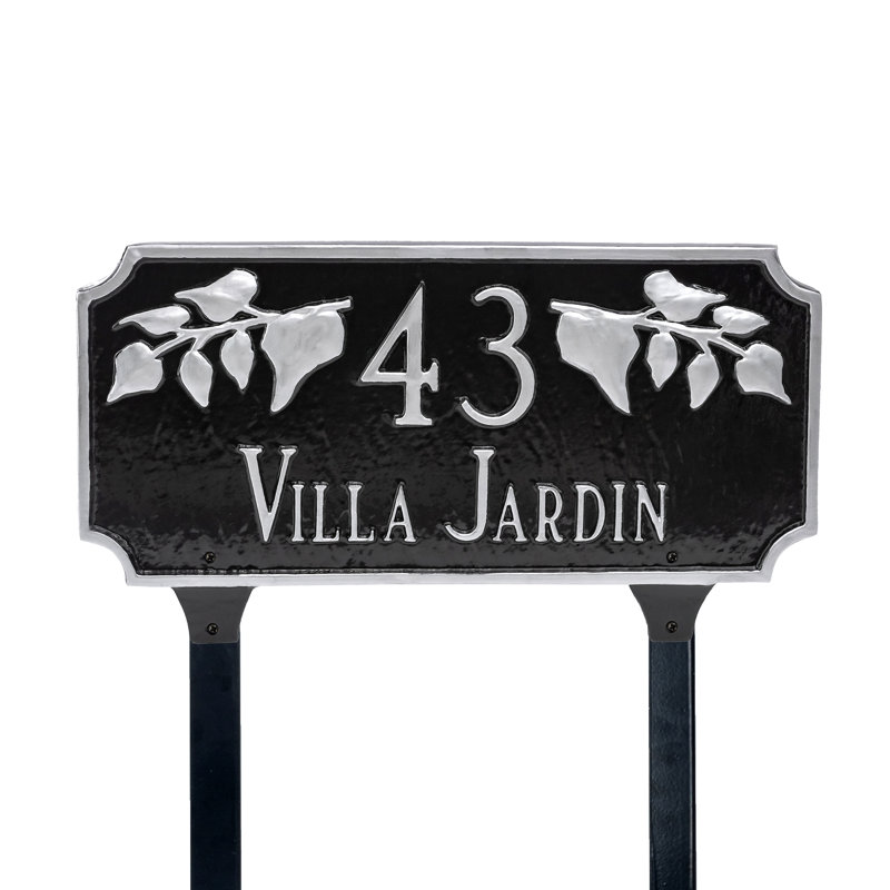 Enseigne d’adresse pour pelouse sur 2 lignes camden ivy, Oui, Noir / argent