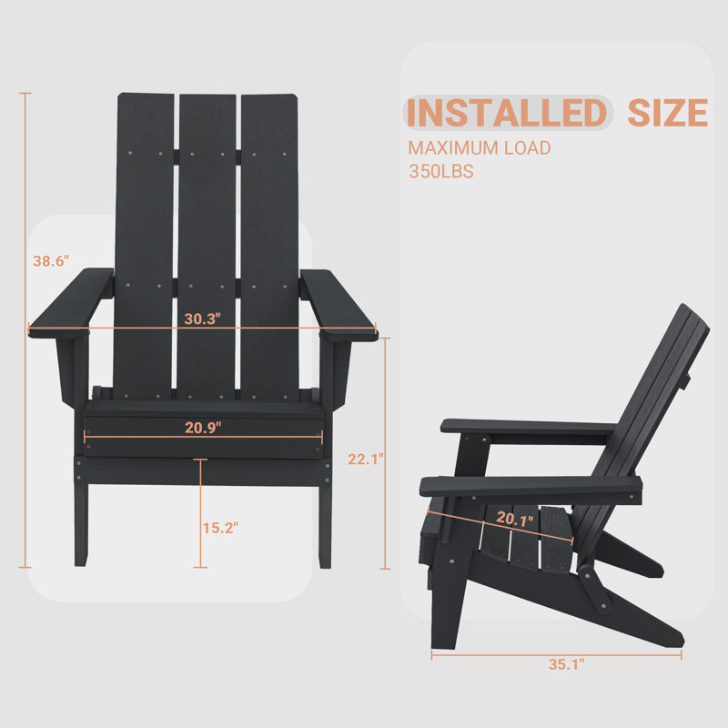 Chaise Adirondack pliante en plastique / résine, Noir