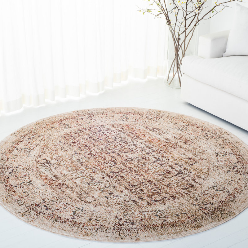 Tapis ivoire / brun en polyester tissé à la machine Lauren Ralph Lauren, Rond 6 pi 7 po