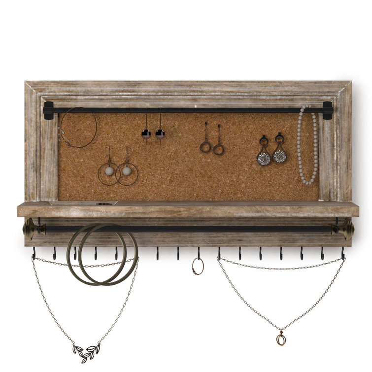 Rustic Jewelry Organizer - Wall Mounted Jewelry Holder W/Removable Bracelet  Rod