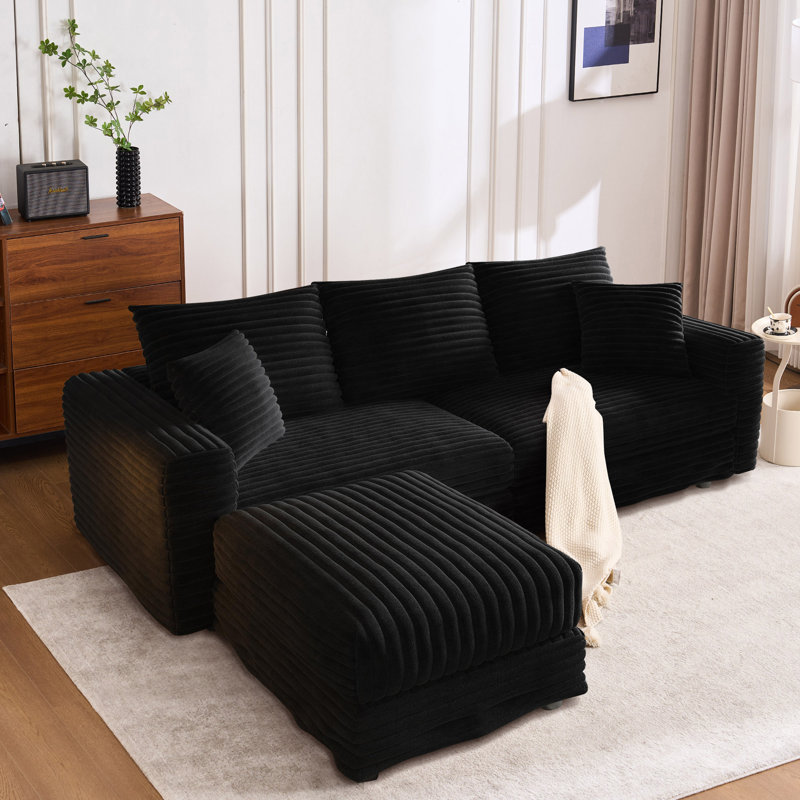 Canapé modulaire surdimensionné en velours côtelé avec repose-pieds, Noir