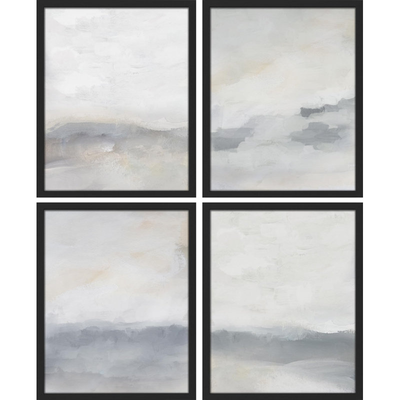 «Abstract Landscape Serene And Calming Aesthetic», reproduction de papier encadrée sur papier, 4 pièces, Blanc