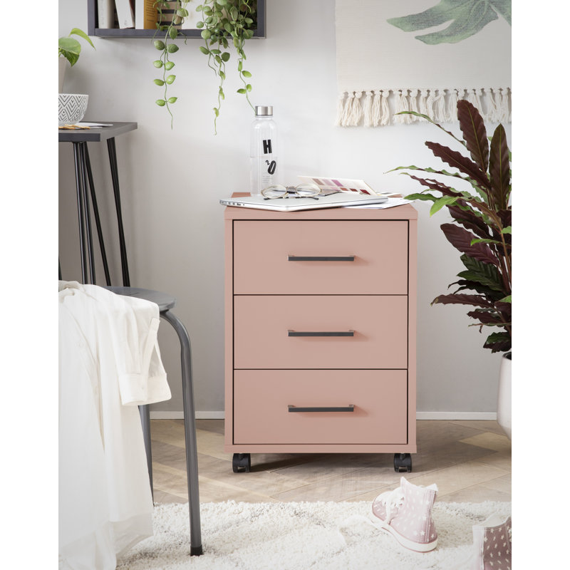 Nurein 40cm Wide 3 -Drawer Mobile File Cabinet, Apricot