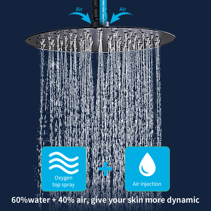 Robinet de douche mural avec soupape brute, Noir mat