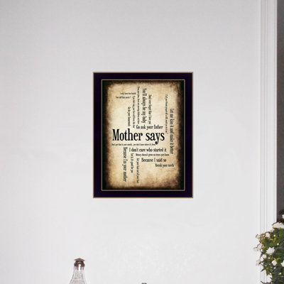 Mother Says Framed Wall Art for Living Room, Home Wall Decor for Bedroom by Susan Ball
