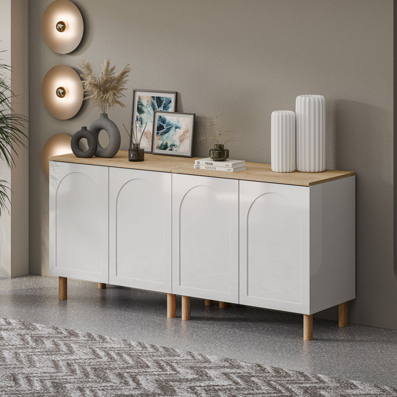 Bohem Sideboard with MDF Doors, White/Oak, 34" H x 70" W x 20" D