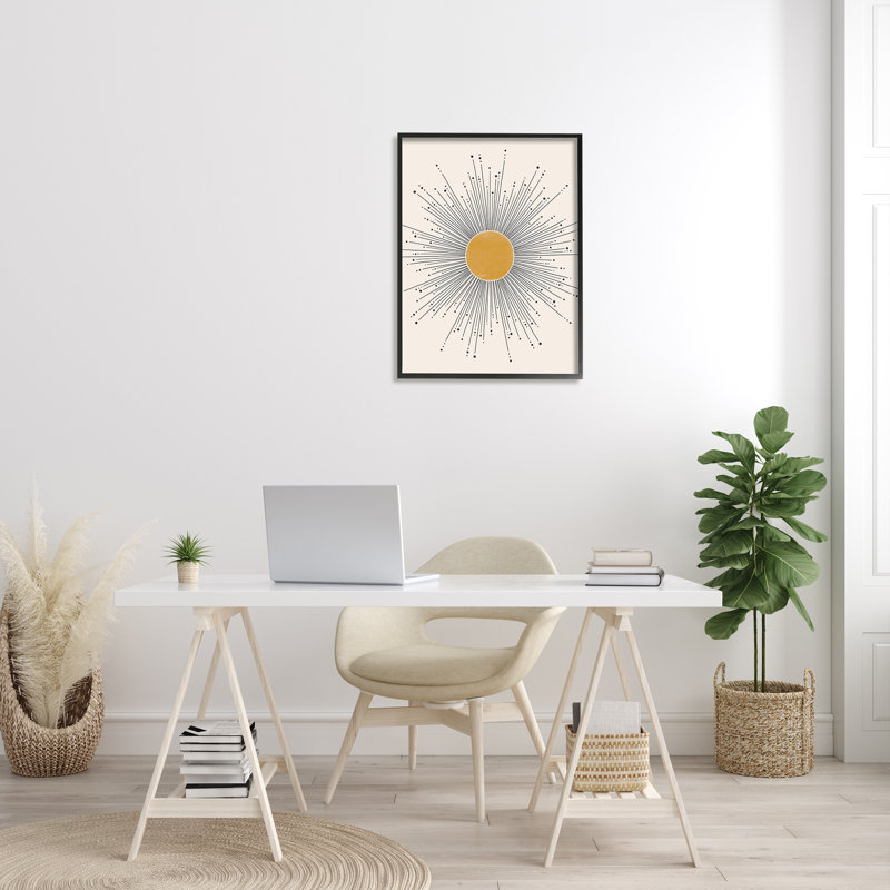 Art Deco Black Framed Geometric Sunburst Print, 24 x 30