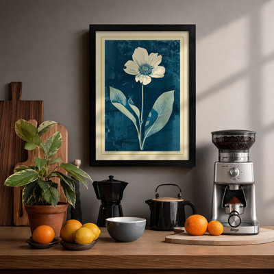 Pale Bloom on Teal Botanical - Framed Print