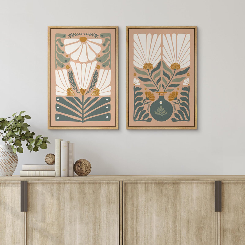 «Garden Silhouettes Abstract Flora In Calming Neutrals», art moderne, décoration murale, nature nordique, 2 pièces, Naturel