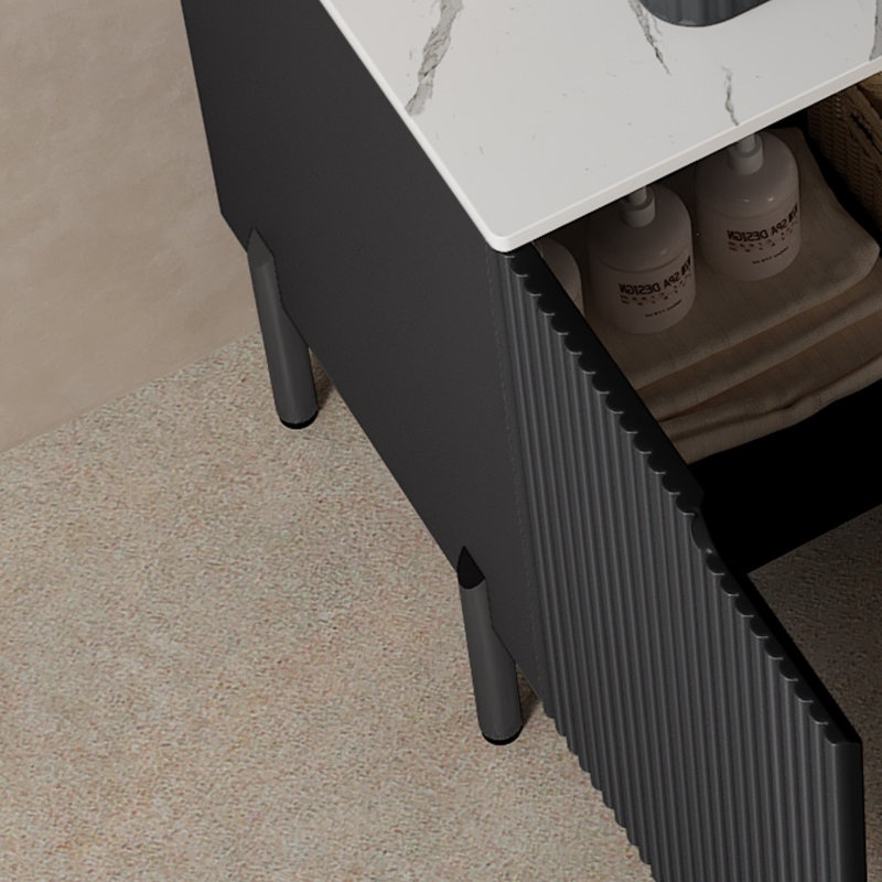 Tarna 30" Freestanding Bathroom Vanity with Round Ceramic Basin & Sintered Stone Countertop, Black, Black Round