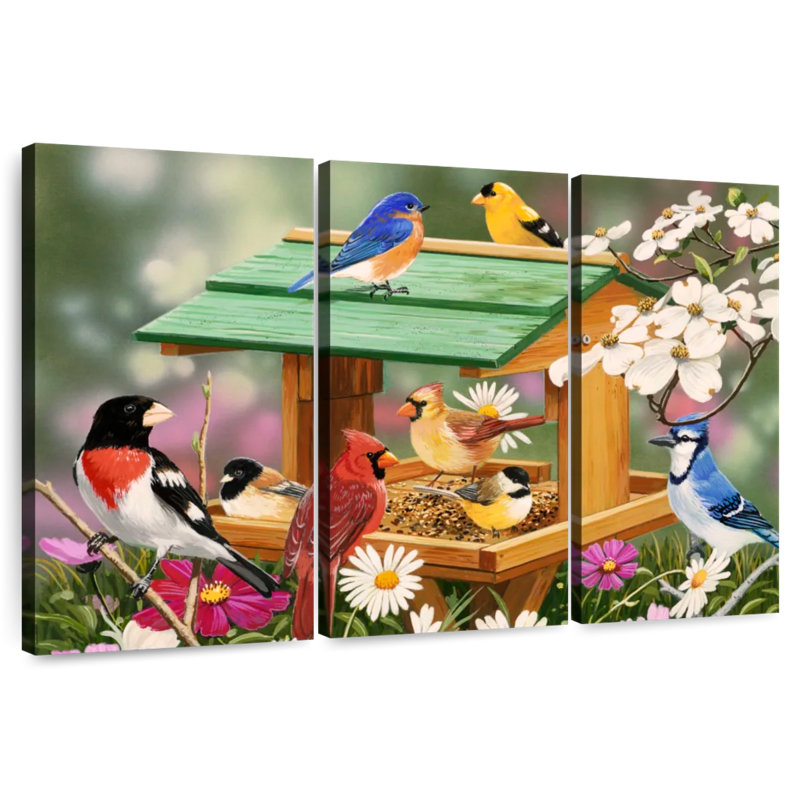 Fête printanière des oiseaux dans la cour arrière, H 20 po x l 33 po