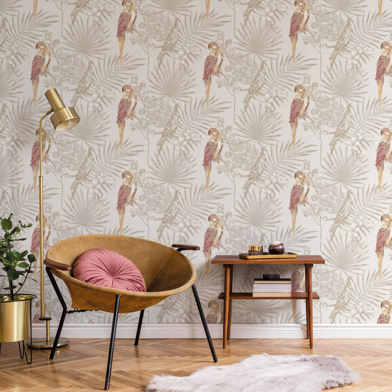 Jarek 10.05m x 53cm Textured Matte Paste the Wall Wallpaper Roll, Ivory/Red/Beige