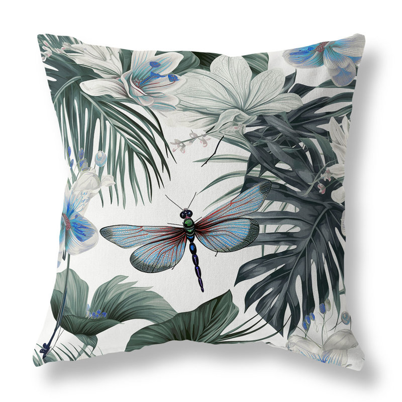 Oreiller réversible intérieur / extérieur Dragonfly Dreamscape, H 18 po x l 18 po, Bleu / gris