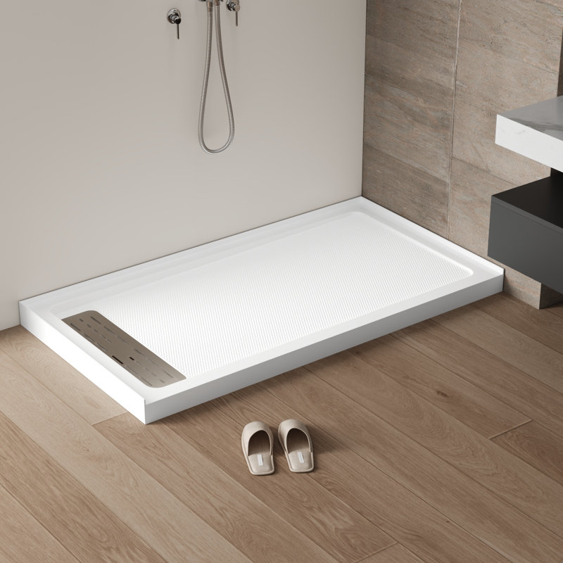 60" x 32" White Shower Base with Drain Assembly and Drain Cover Included, Non-slip Shower Pan,Left Drain Location, Left