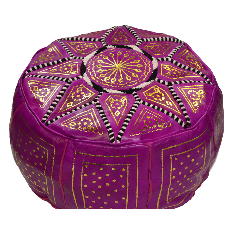 Atkinson Leather Pouf, Purple Genuine Leather