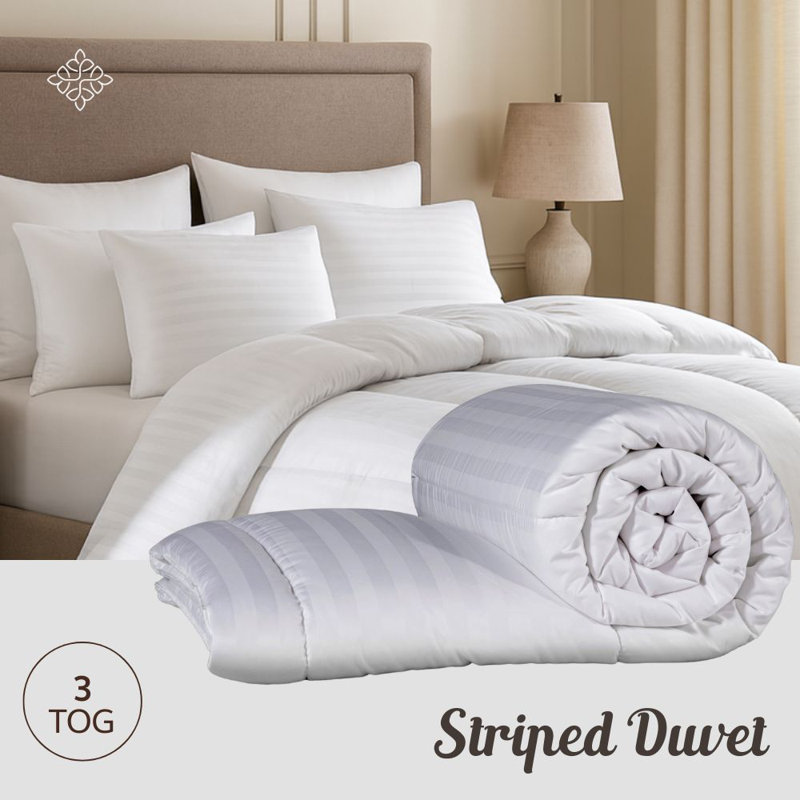 Opulent Home Striped Summer Duvet & Pillow Set – 3 Tog Ultra Lightweight, Breathable & Hypoallergenic - Available Single/Double/King/Super King