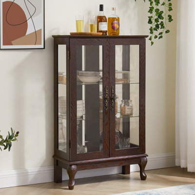 Armoire en verre avec portes en verre trempé et tablettes réglables