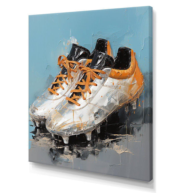 Chaussures de soccer grises et oranges, Toile tendue, H 20 po x l 12 po