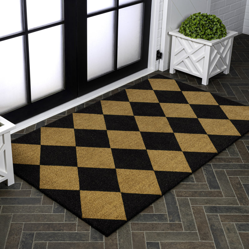 Paige Modern Classic Diamond-Patterned Coir Natural/Black Indoor/Outdoor Doormat, 36" W x 48" L