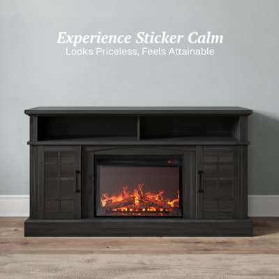  Kehaulani Traditional 58" Rustic TV Stand with 23" Electric Fireplace Heater with Sound, Media Entertainment Center Console Table for TV up to 65" 