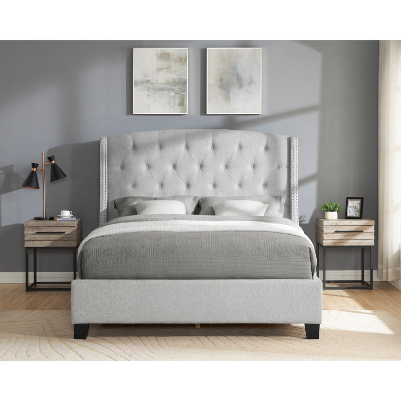 Lit rembourré de style contemporain, Grey
