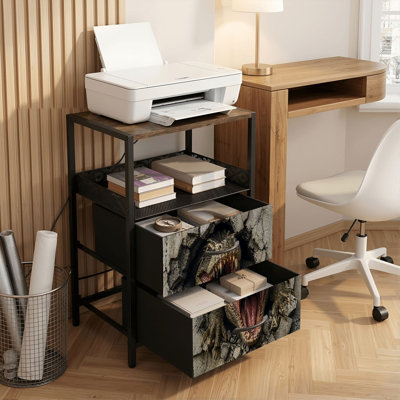 Table de chevet 2 tiroirs avec station de charge, table de chevet pour chambre avec ports USB et amp; Table de chevet noire Outlet, avec crocodile féroce