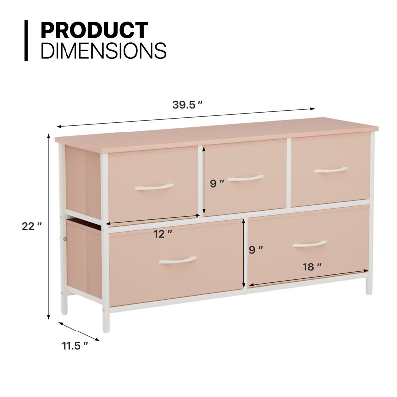 Nilio 5 Drawer 39.5" W Iron Chest, Pink