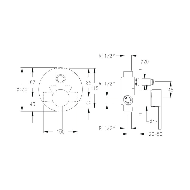 Shirely Single Concealed Diverter Shower Valve