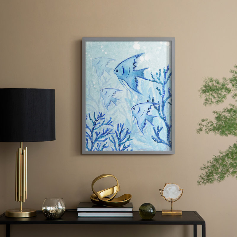 «Angel Fish II», reproduction encadrée - bois massif, Gris, H 15 po x l 12 po