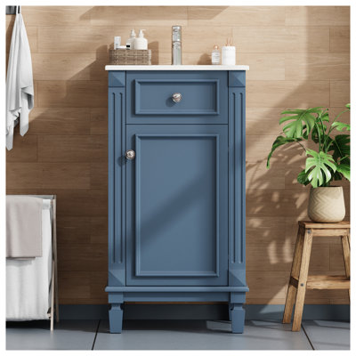 18" French Modern Freestanding Bathroom Vanity with Ceramic Sink in Blue