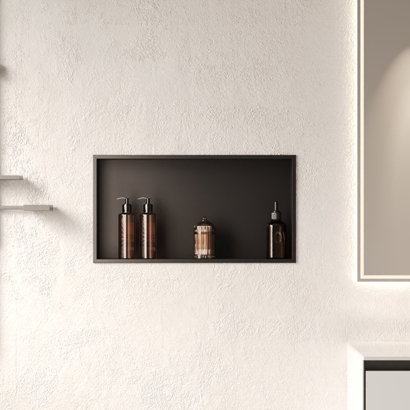 25" W x 13" H Rust-Resistant Shower Niche with Anti-Pooling Drainage, Single Shelf Recessed in Wall,Matte Black, Matte Black